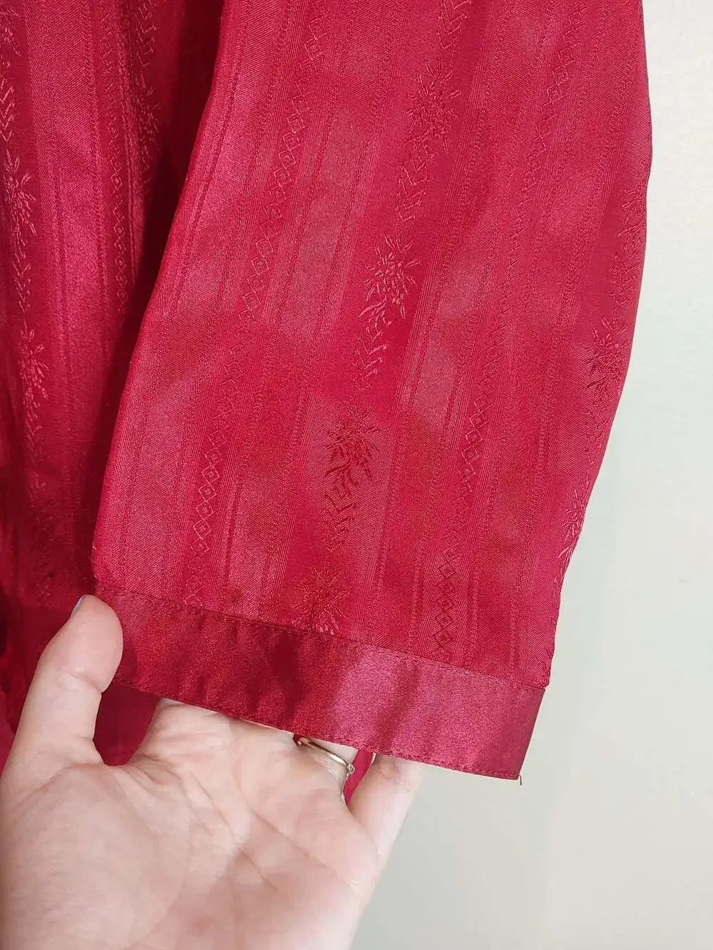 Vintage Victoria's Secret Gold Label Button Front Satin Red Brocade Sleep Shirt